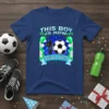 This Boy Is Now 10 Double Digits soccer birthday t-shirt design with a soccer ball and balloons