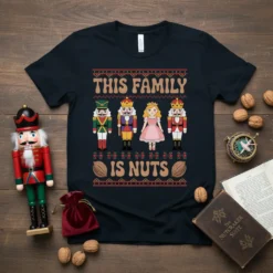 This Family Is Nuts t-shirt design with nutcracker figures and festive borders