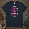 Navy t-shirt with pink and white text that reads "THIS Girl IS CALLED TO Serve" featuring a silhouette of a
