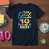 This Girl Is Now 10 Double Digits birthday t-shirt with colorful text and the number 10 graphic