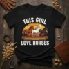 This Girl Love Horses text design with three running horses graphic and sunset background