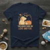 This House Runs On Love And Fur T-Shirt features a golden retriever and cat illustration inside a house outline