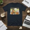 Cartoon turkey sitting in a burning office saying "This Is Fine" on a navy t-shirt