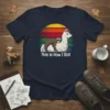 This is How I Roll sloth on llama retro sunset t-shirt design with white text