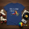 This is How I Rolled t-shirt with cartoon Big Wheel tricycle graphic and colorful stars