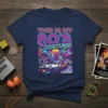 This Is My 80's Costume t-shirt featuring vibrant neon text, retro graphics, boombox, DeLorean, and sunglasses