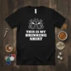 This is my drinking shirt text with two beer mugs graphic, white on black t-shirt