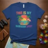 This Is My Hawaiian Shirt retro design with sunset, palm trees, and beach elements