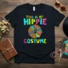 This Is My Hippie Costume t-shirt with colorful text and a peace sign flower graphic
