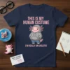 This Is My Human Costume I'm Really An Axoloto t-shirt featuring a cute axolotl in a hoodie and jeans, with