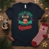 This Is My Human I'm Really A Reindeer Christmas T-Shirt featuring a cool reindeer in sunglasses and scarf