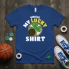 This Is My Lucky Shirt text with basketball and shamrock graphic, blue t-shirt design