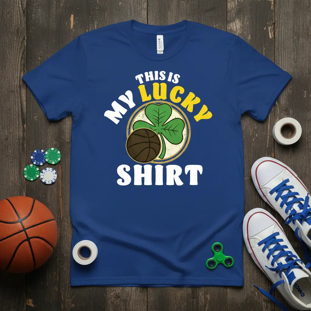 This Is My Lucky Shirt text design featuring a basketball and shamrock graphic, perfect for basketball fans