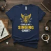 This is My Singing Shirt quote with a vintage microphone and wings graphic, navy blue t-shirt