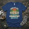 This is my Snorefest Outfit text with a cute sloth sleeping in a hammock between palm trees, vintage sunset background