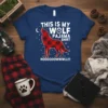 This Is My Wolf Pajama Shirt Howl design featuring a red plaid wolf howling at the moon and stars