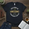 T-shirt with the text "This Is What An Awesome Psychotherapist Looks Like" in a circular design with a brain graphic