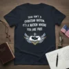 T-shirt with "THIS ISN'T A CHRISTIAN NATION. IT'S A NATION WHERE YOU ARE FREE" text, USA map, and cross graphic