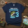 This Little Fisherman Is 3 birthday t-shirt design with a cartoon bass fish and the number 3