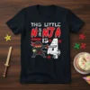 This Little Ninja Is 4 birthday t-shirt with a cartoon ninja and the number four