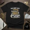 Black t-shirt with "THIS SHIRT COST ONE THOUSAND DOLLARS" text and a treasure chest overflowing with coins and money