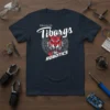 Navy blue t-shirt featuring the Tiborgs Robotics K-8 design with a stylized tiger mascot and circuit board graphic