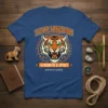 Tiger Kingdom Strength Spirit T-Shirt with a roaring tiger graphic and tribal pattern