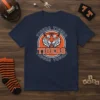 TIGERO TIGERO TIGERS JUGGER TUGEL text design with a fierce tiger head graphic in orange and white on a navy