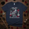 Till Death Do Us Part skeleton couple wedding design with roses on a navy t-shirt
