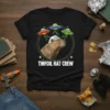 Tinfoil Hat Crew t-shirt design featuring a capybara wearing a tinfoil hat with UFOs flying overhead