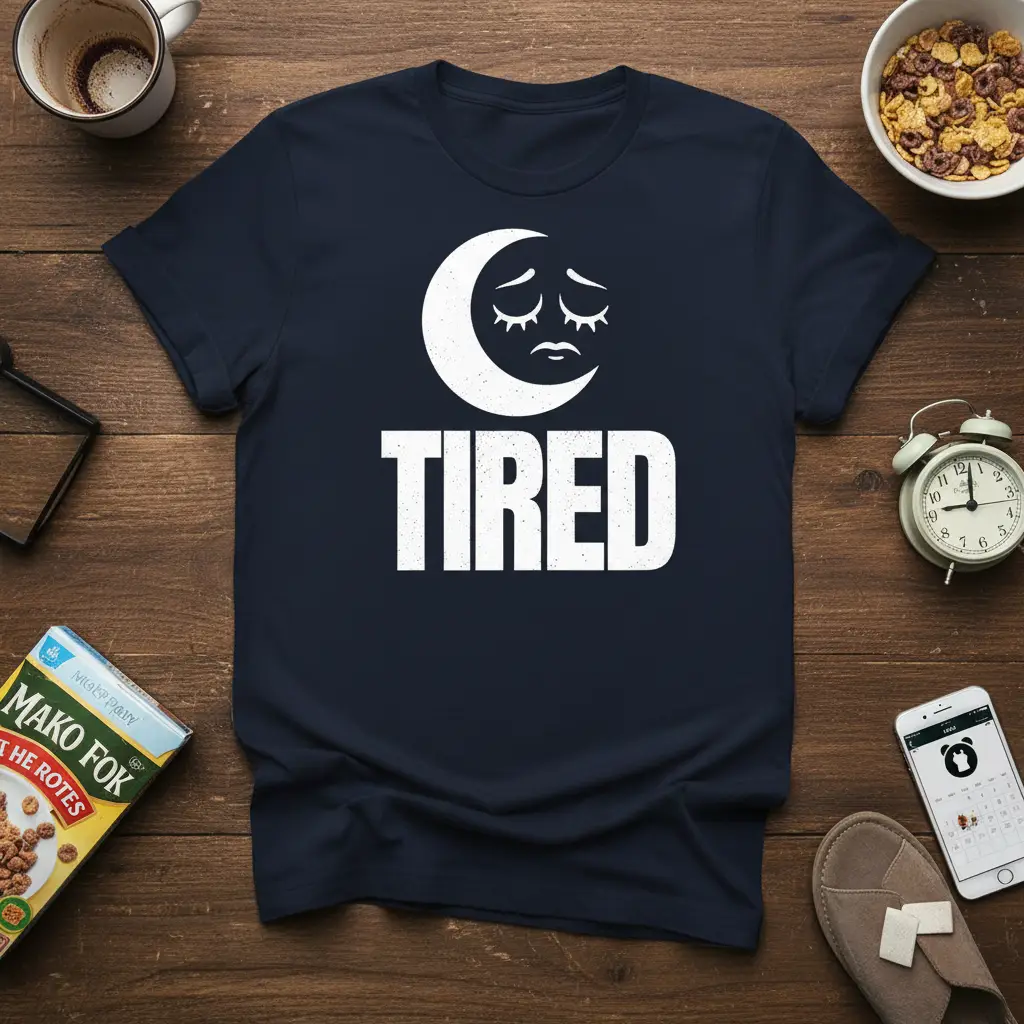Tired Moon Face Graphic T-Shirt Funny Sleepy Quote