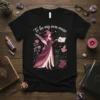 To be my own muse quote with witch, black cat, roses, and crystals on a black t-shirt