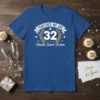TOGETHER WE ARE 32 Double Sweet Sixteen text design on a blue t-shirt with laurel wreath graphic and stars