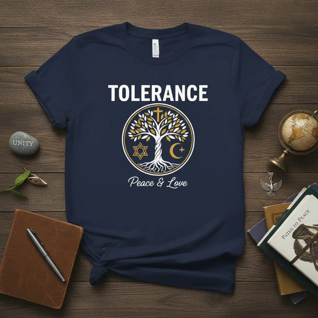 Tolerance Peace Love detailed print printed on comfortable cotton fabric creating a standout t-shirt