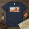 T-shirt featuring a vintage stamp design of the Tombouctou Mosquée de Sankoré from the Republic of Mali, with text and