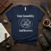 Tonic Immobility And Recovery t-shirt with a white stylized fox curled in a circle design