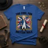 George Washington T-Shirt with "Too Cool For British Rule" text and Union Jack flag graphic