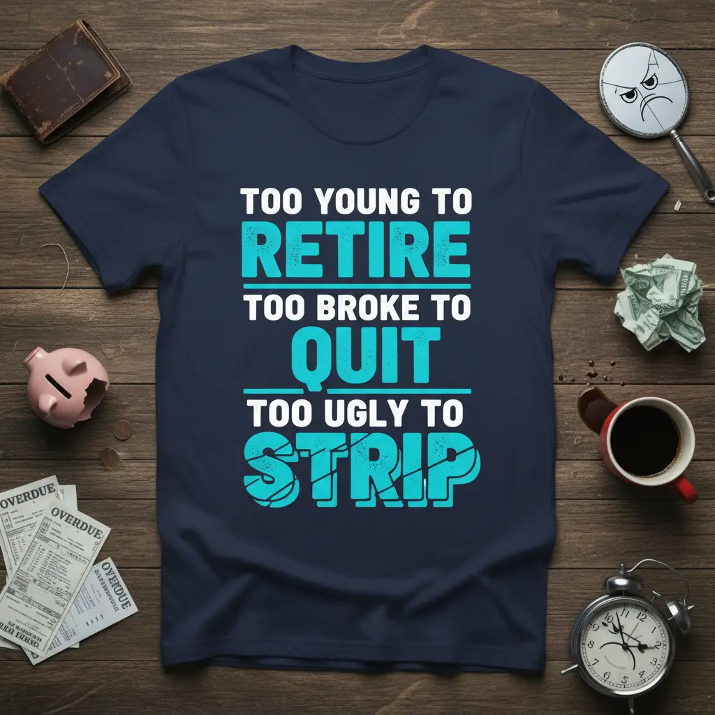 Too Young to Retire Too Broke to Quit T-Shirt Funny Gift