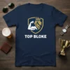 Navy t-shirt with a crest featuring a lion's head and a muscular arm, text reads TOP BLOKE
