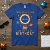 Total Solar Eclipse 4.08.24 And Yes It's My Birthday t-shirt with sun, moon, planets, and birthday cake graphic