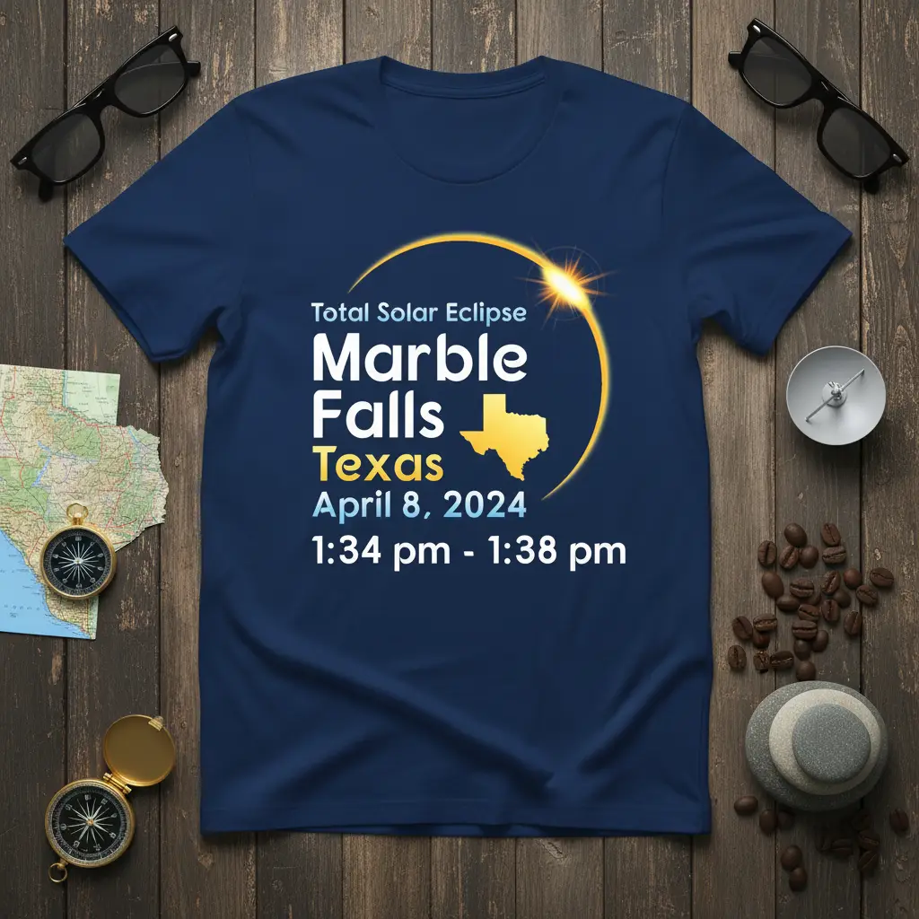 Commemorative Total Solar Eclipse Marble Falls Texas April 8 2024 t-shirt with event details