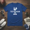 Tottenham 1882 football crest with a cockerel and soccer ball, printed on a royal blue t-shirt