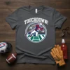 Touchdown! American football player graphic with number 3 on a dark heather t-shirt, designed for sports fans