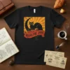 Tournée du Rodolphe Saoir vintage black cat t-shirt with retro sunburst and ribbon graphic