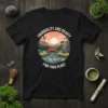 Tranquility and Beauty Find Your Peace t-shirt with Japanese garden, koi fish, red bridge, and sunset graphic