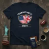 Navy t-shirt with "Transatlantic Unity" text above crossed USA and UK flags on shields