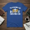 Christian t-shirt with white text "TRANSFORMED NOT CONFORMED" and a butterfly with a cross in its wings