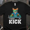 Black t-shirt with TRANSIENT TAIL KICK design featuring a fox DJ on a synthesizer, with music production elements around it