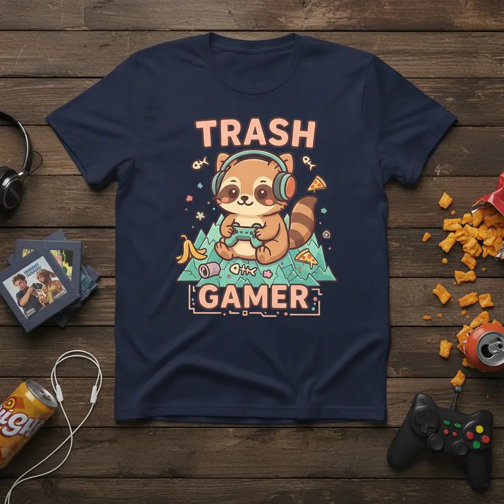 Trash Gamer Raccoon T-Shirt Funny Gaming Gift for Gamers
