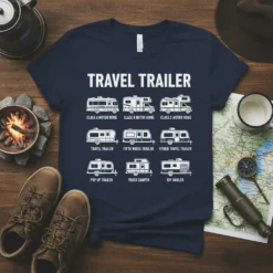Travel Trailer Types Collection eye-catching graphic design printed on comfortable cotton t-shirt